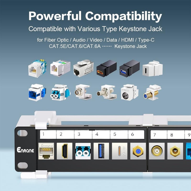 Enmane 12 Port Blank Keystone Patch Panel Wall Mount 10inch with 89D Bracket Ethernet Patch Panel - Image 3